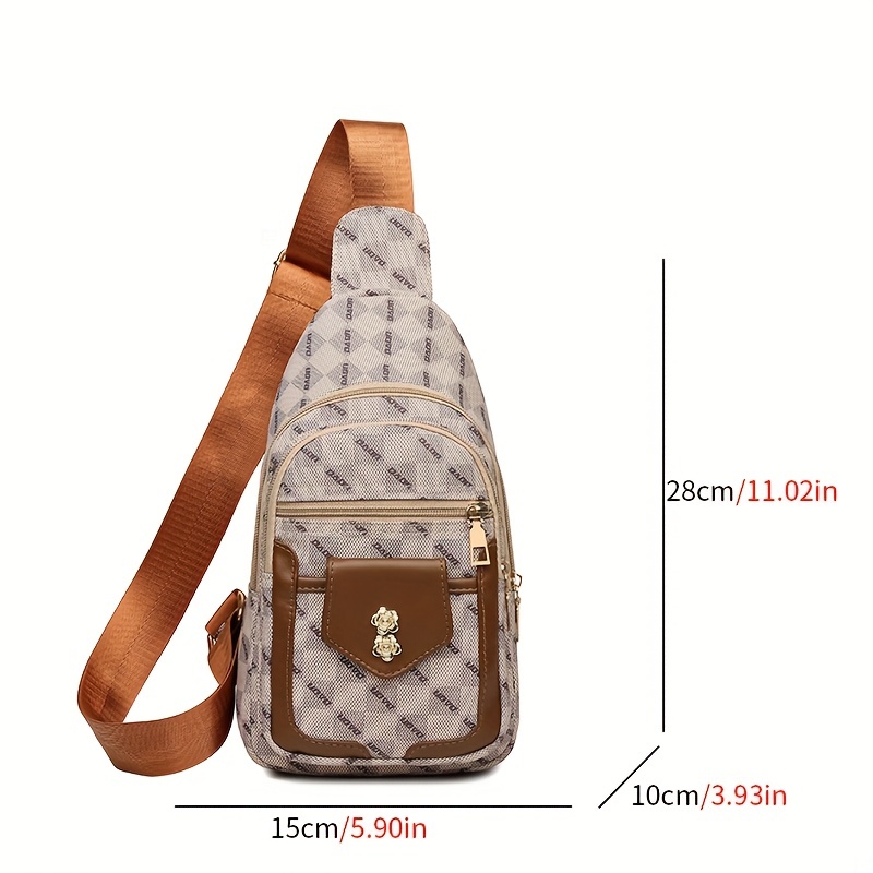 Vintage Geometric Pattern Sling Bag, Zipper Pocket Chest Bag, Casual  Crossbody Purse With Floral Hardware - Temu