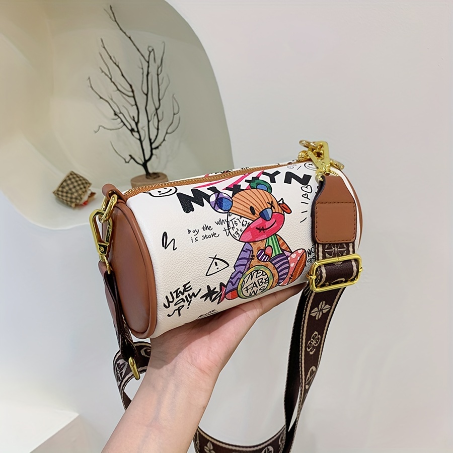 All Over Print Square Bag Colorblock Buckle Decor Flap For Work