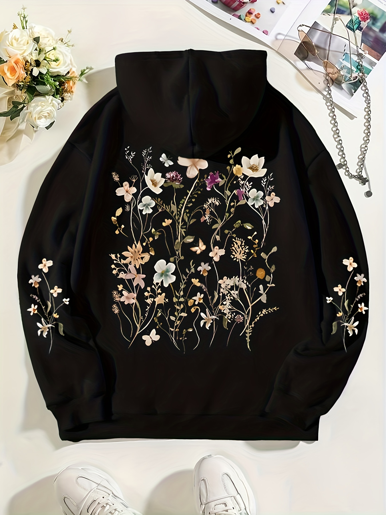 Appliquéd floral-print stretch-jersey sweatshirt