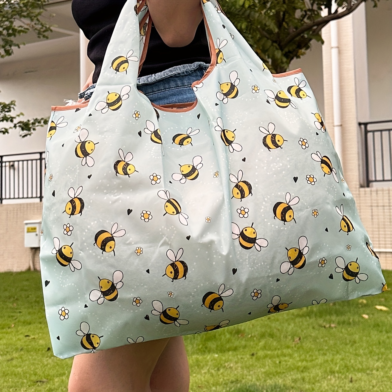 Large Capacity Portable Shopping Bag Lightweight Cartoon Pattern Foldable Handbag For Daily Shopping, Traveling