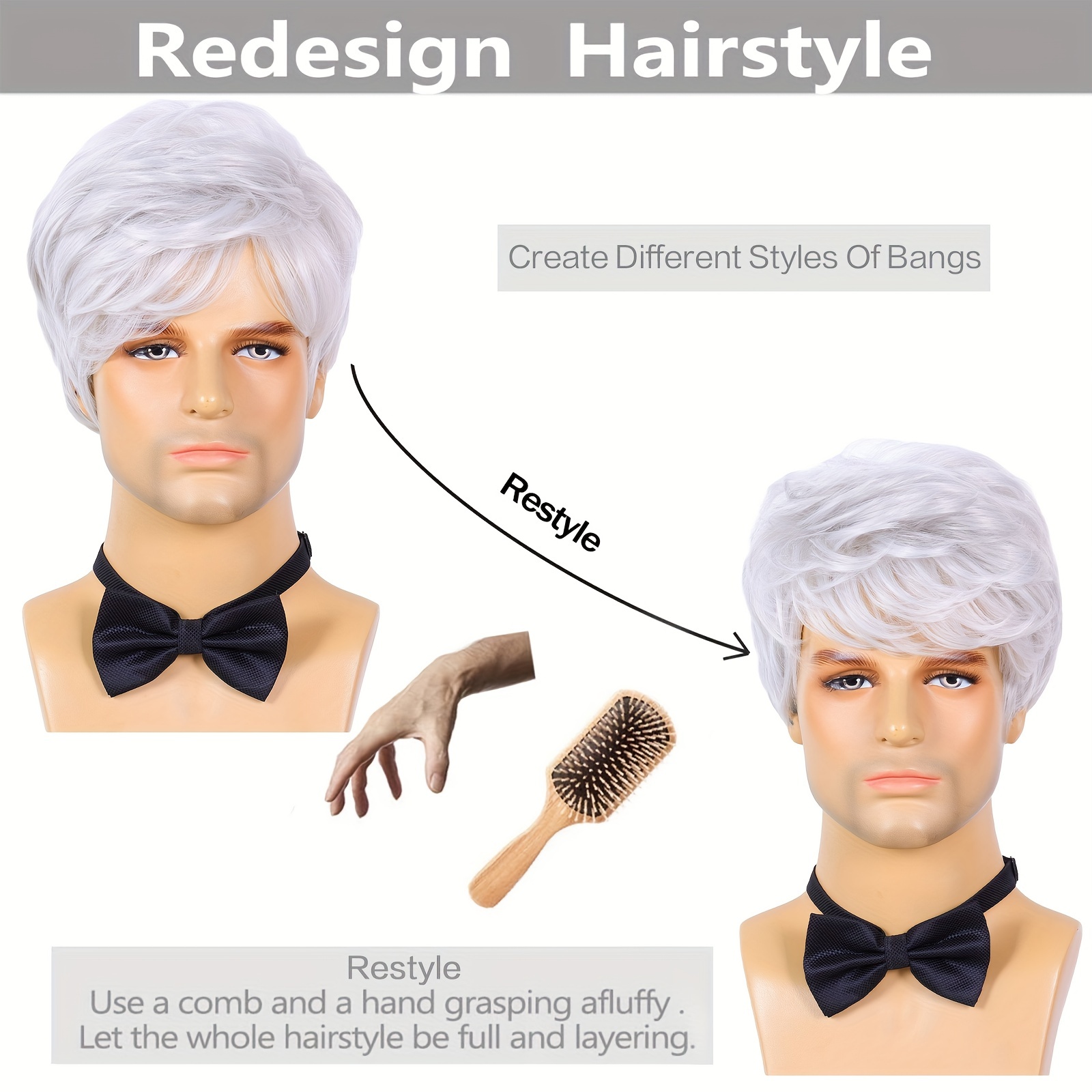 Mens Trendy Dress Short White Wig Daily Use Costume Wigs Parties