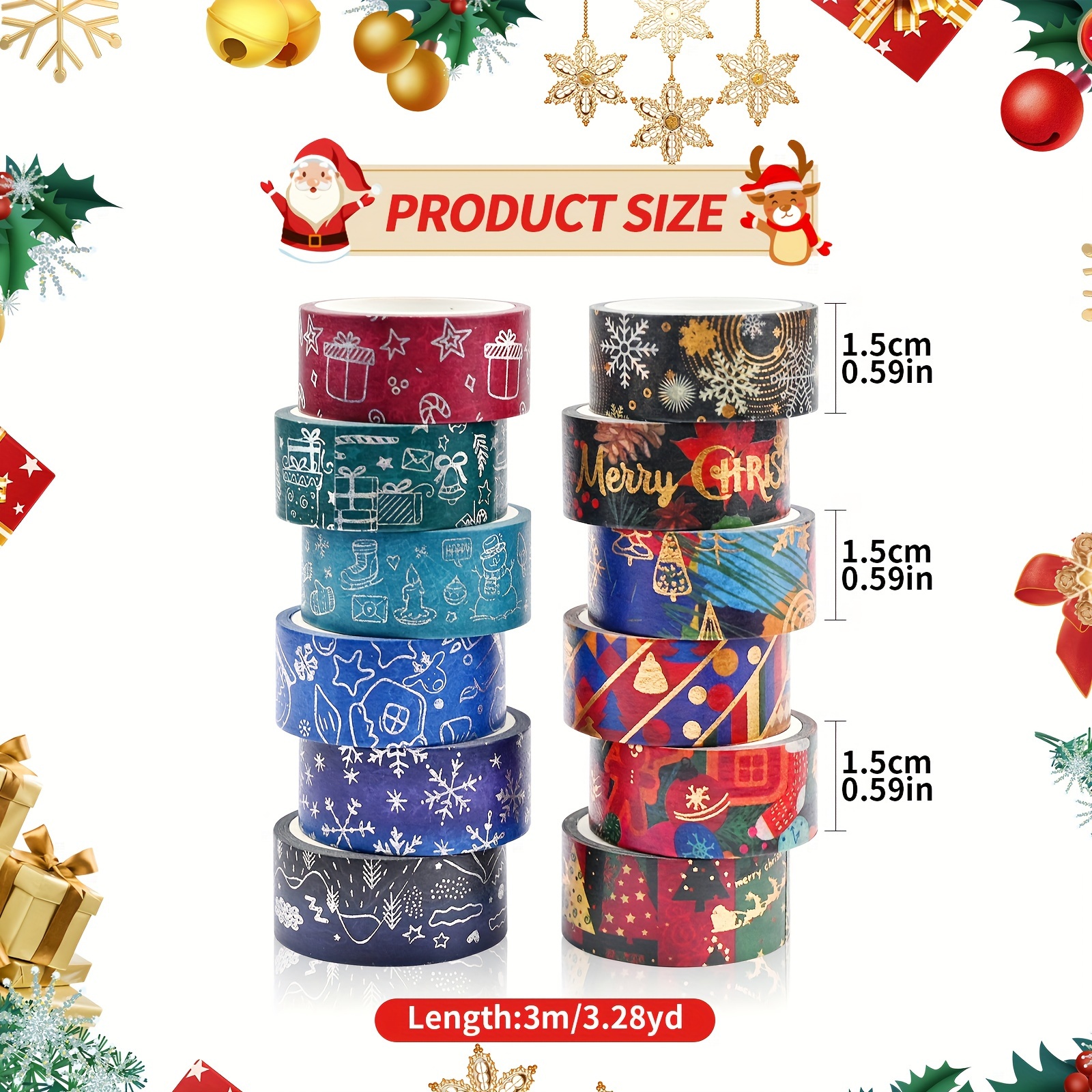 16 Rolls Christmas Washi Tape - Golden Foil Holiday Washi Tape Set For  Bullet Journal, Scrapbook, DIY Crafts, Xmas Gift Packaging