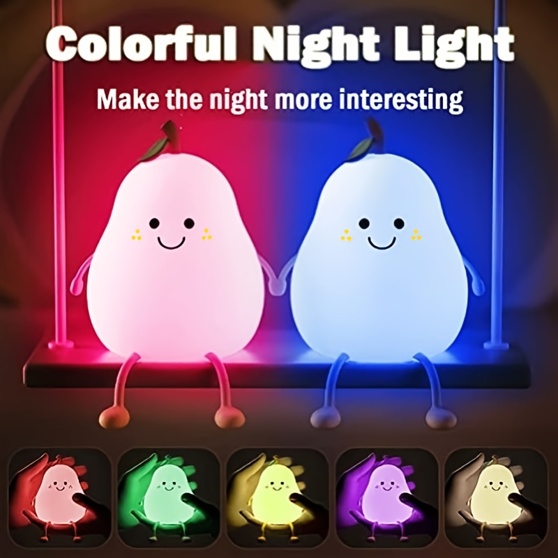LED Pear Fruit Silicone Night Light 7 Colors Dimming Touch USB Rechargeable  Cartoon Bedside Lamp Bedroom Decor Cute Kid Gift - AliExpress
