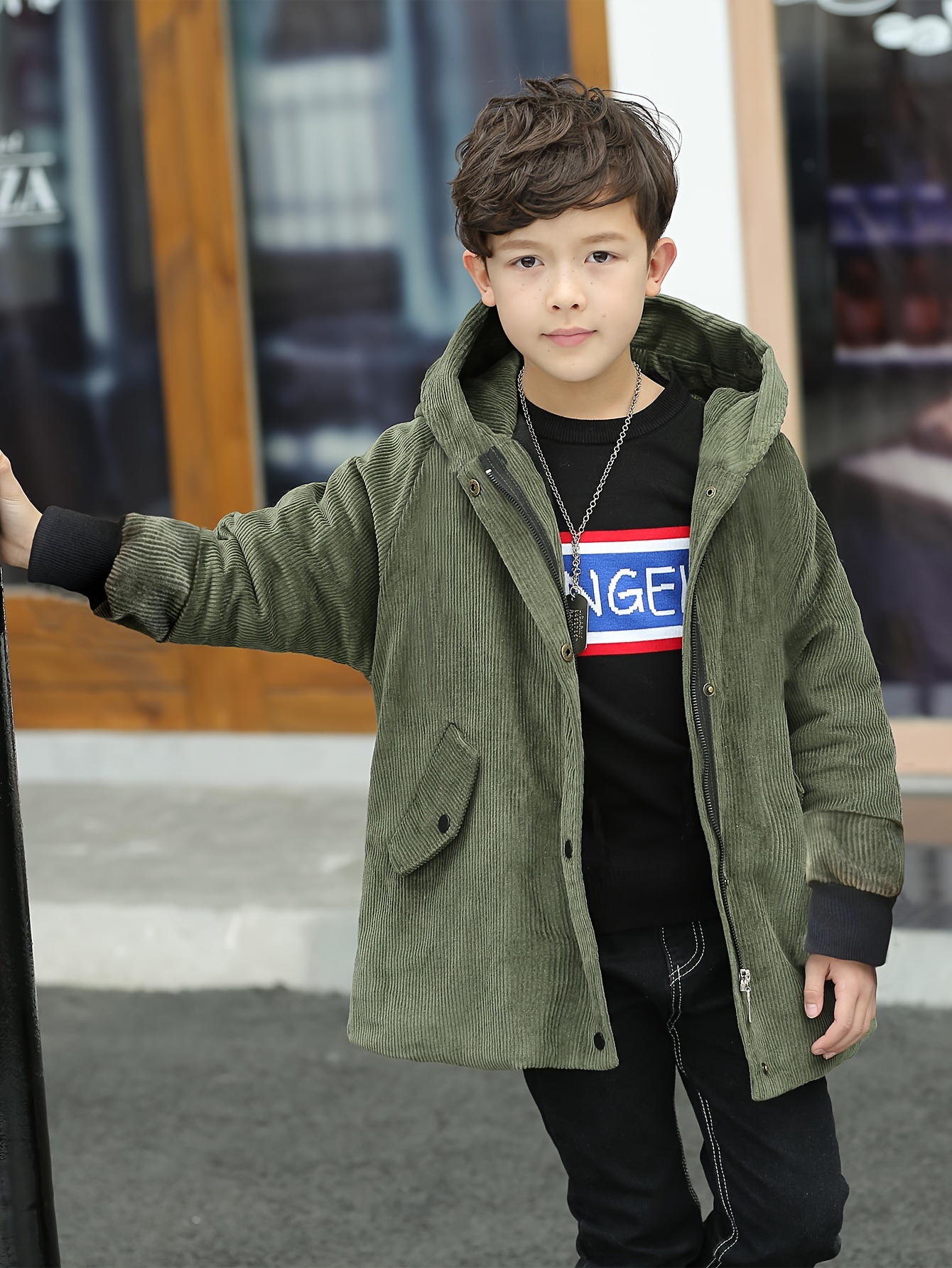 Baby Boy Solid Thickened Fleece Button Down Long-sleeve Coat Jacket