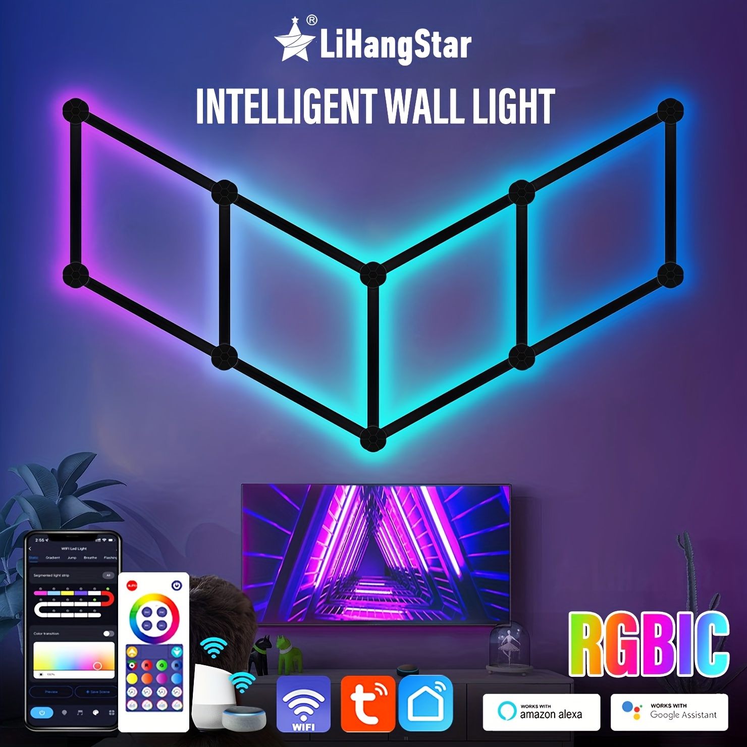 Smart Wifi Rgbic Led Wall Light Colors Remote Control App - Temu