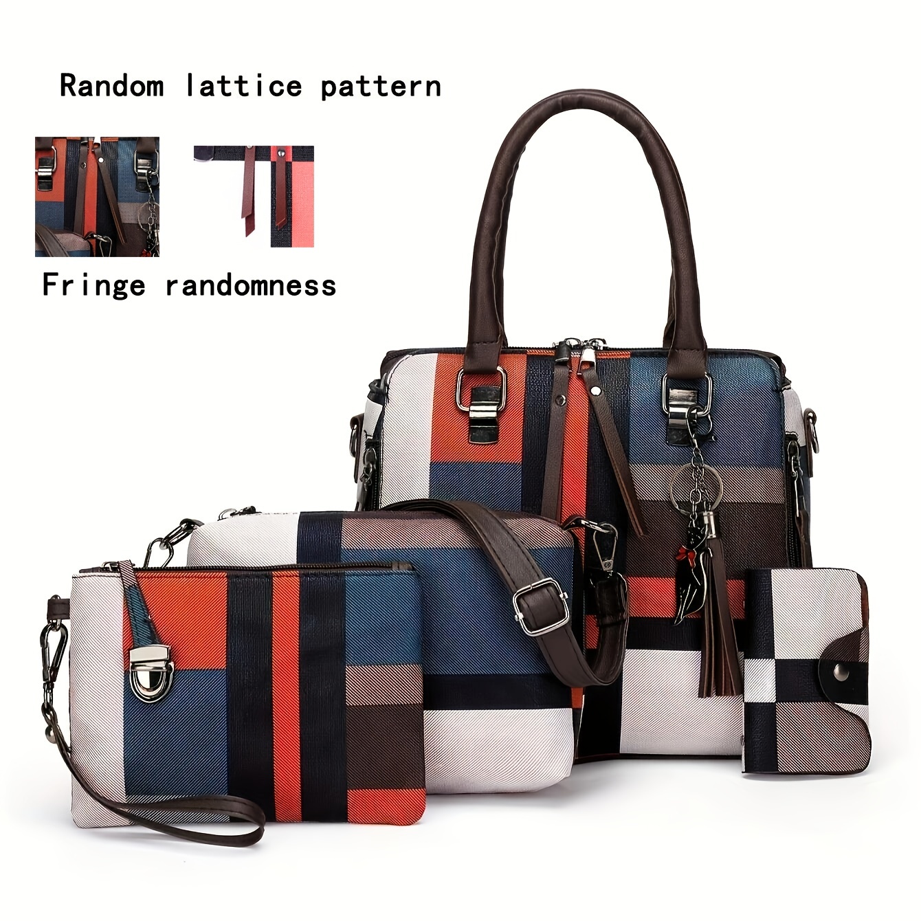 Faux Leather Bag Set Stylish Tassel Decor Handbag Crossbody - Temu