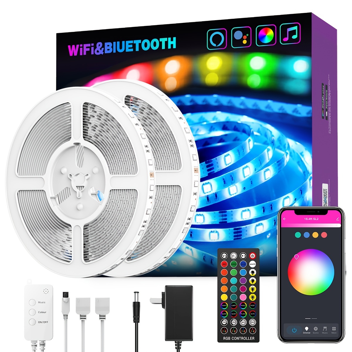 Buy Low Price RGB Smart LED Strip Lights 32 8Ft 180 LEDs Work With Alexa And Google Home Remote APP Control