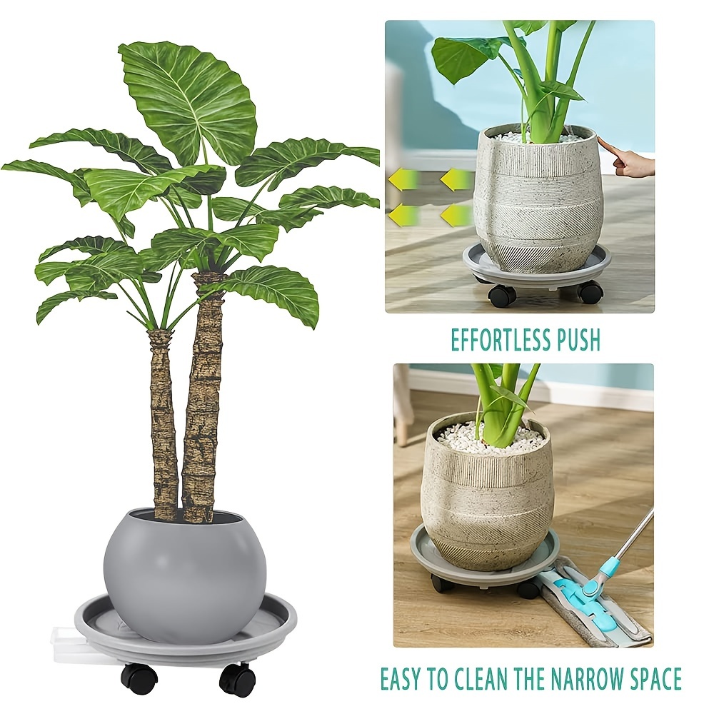 1pc Plant Caddy 4 Wheels Drainage Tray Round Flower Pot Mover