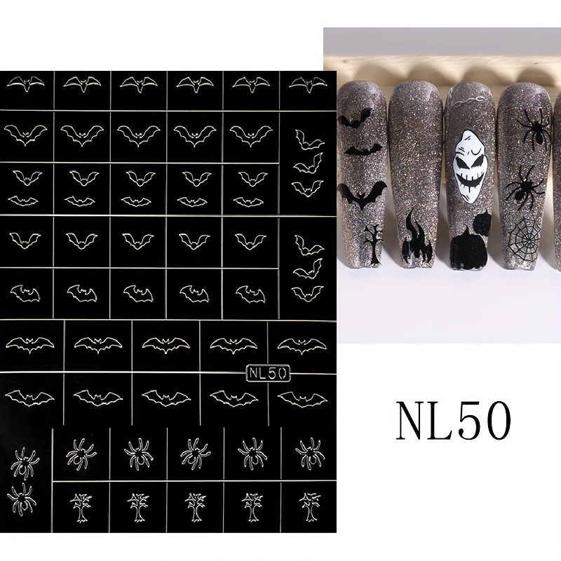 Halloween Airbrush Stencils Nail Stickers For Nails Bat Spider