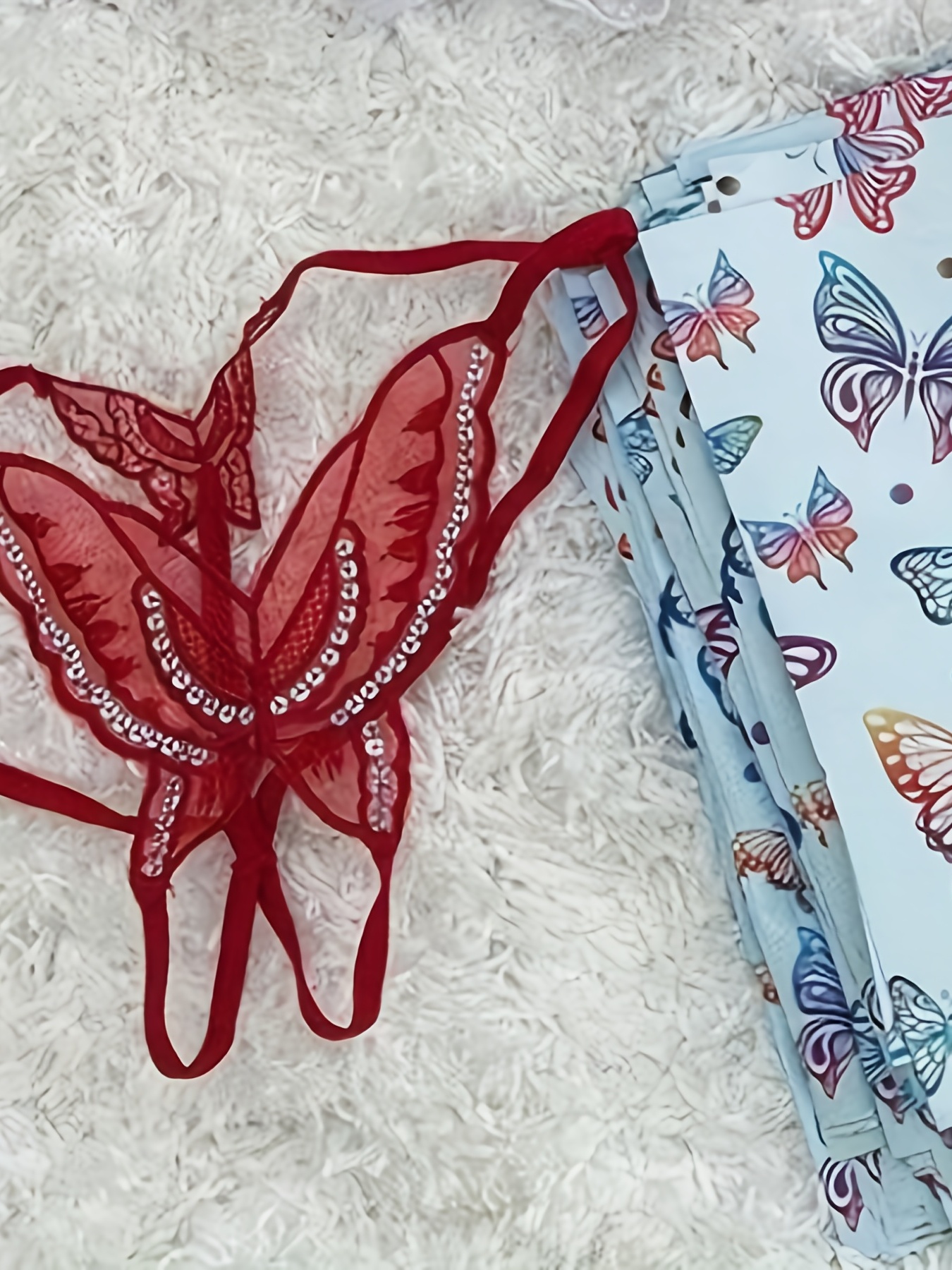 Sexy Sequin Embroidery Open Crotch Butterfly Shape Thong Panties,  Breathable Transparent High Stretch Panties, Women's Sexy Lingerie &  Underwear