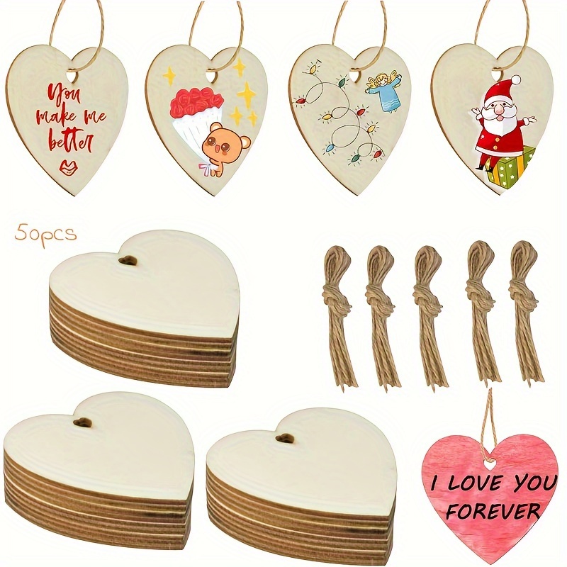 120Pcs Wood Heart Slices, 2 Inch Wooden Blank Heart Unfinished DIY Crafts  Slices for Valentine's Day Ornaments, Birthday, Party, Wedding Decorations