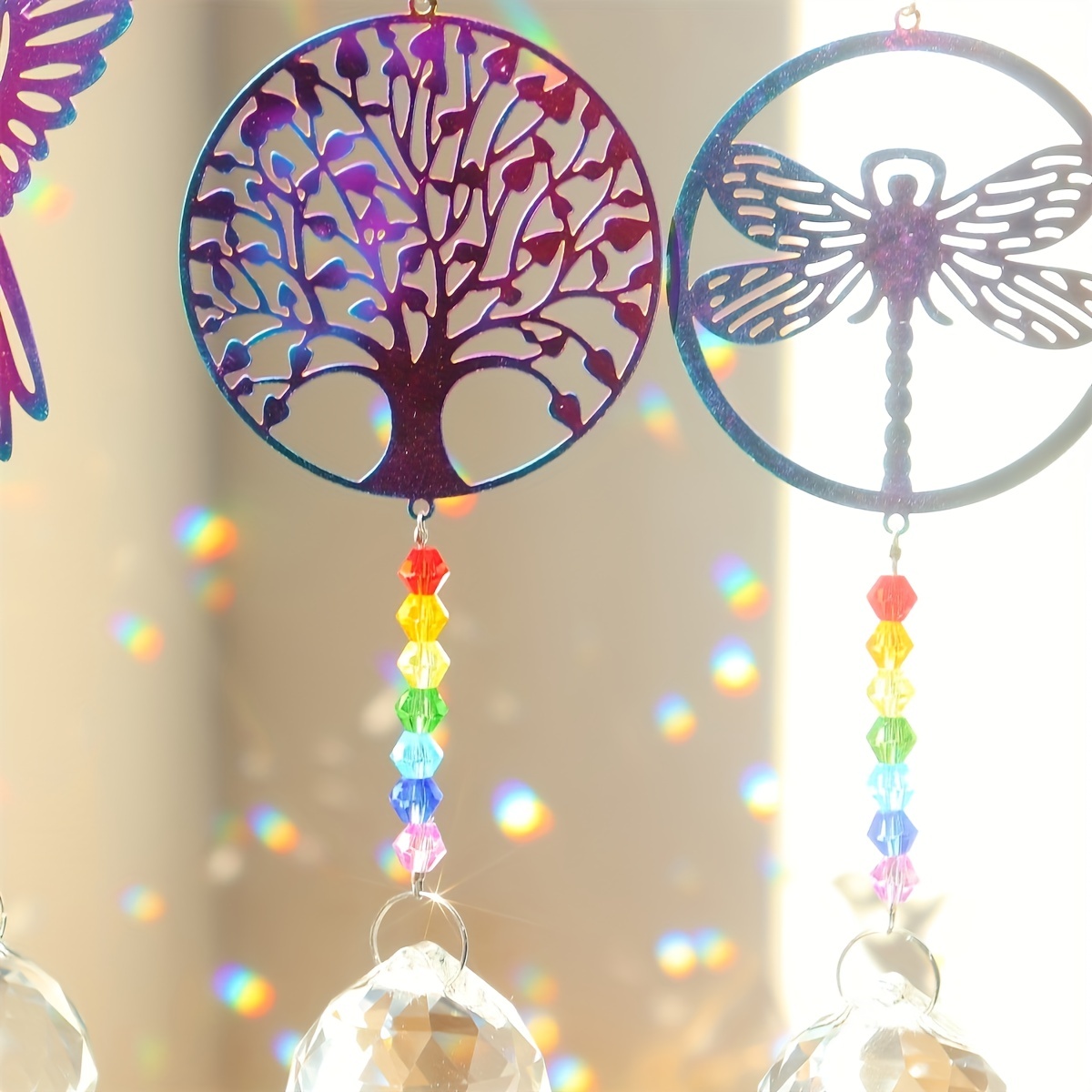 6 pièces pendentif attrape-soleil prisme en cristal libellule