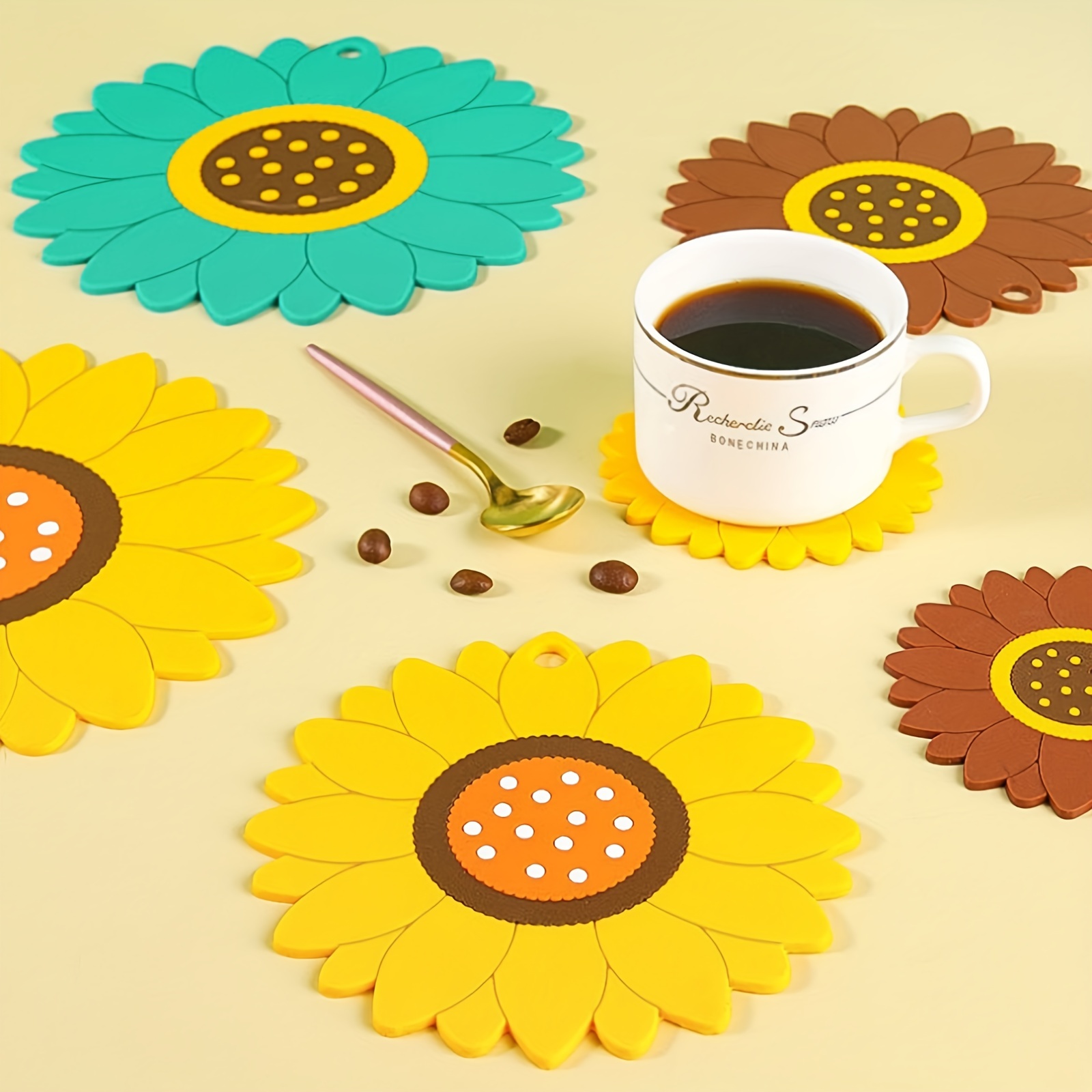 Tea Mat Silicone Flower Coasters Cute Non-Slip Coaster for Drinks