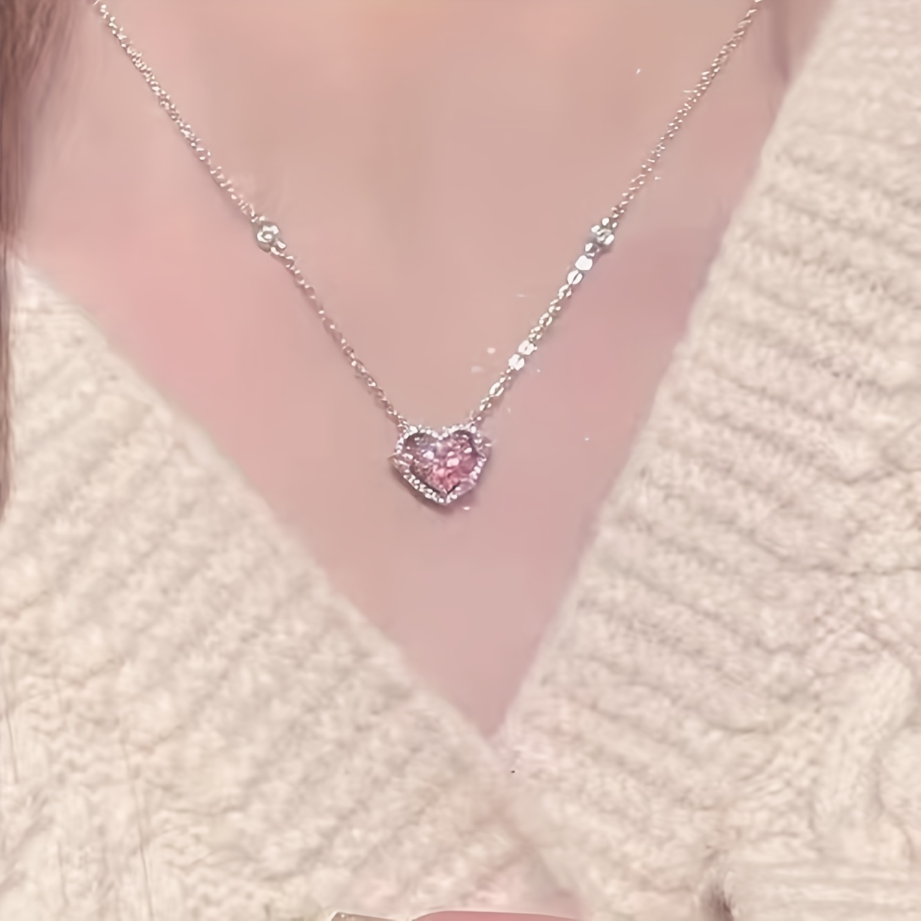 Rhinestone Heart Decor Clavicle Chain Match Necklace - Temu