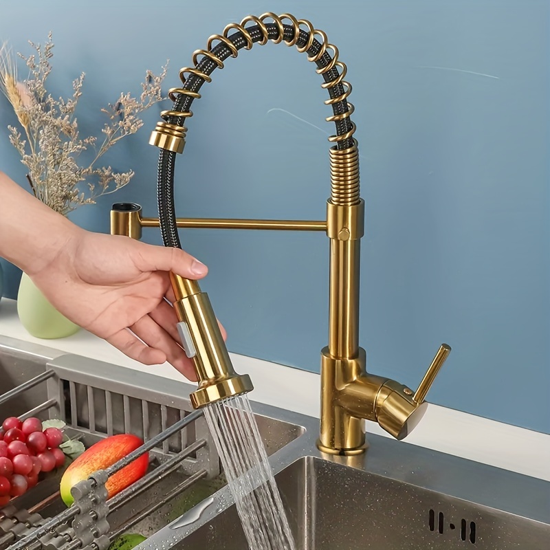 Grifo de cocina extraíble dorado con grifo de ducha de 360°, fregadero de  cocina