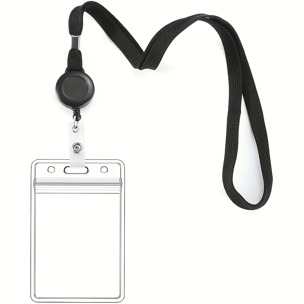 Lanière Collier en Cristal avec Porte-Badge Transparent et Porte-Clés,Porte- Carte d'Identité Rétractable pour Badge ID,pour Badge  d'Identification(Noir) : : Fournitures de bureau