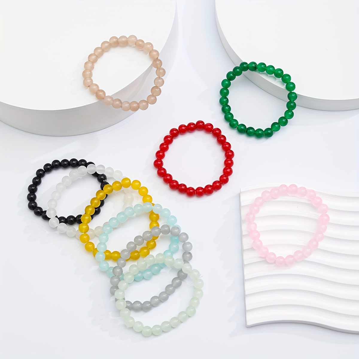 10pcs Jelly-colored Round Glass Bead Bracelet,Temu