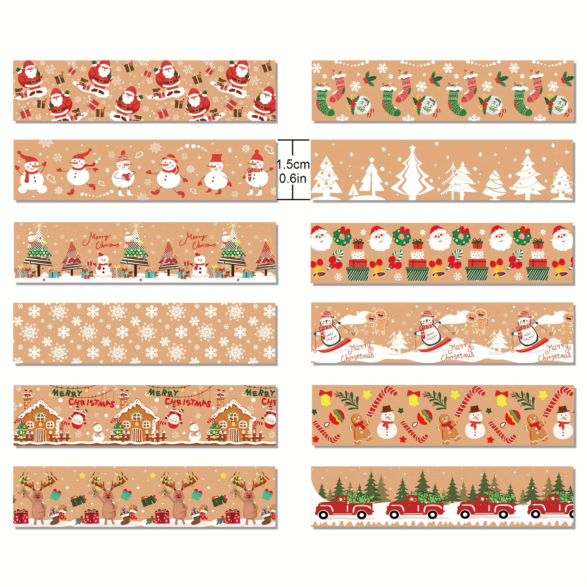  12 Rolls Christmas Washi Tape, Washi Tape Christmas