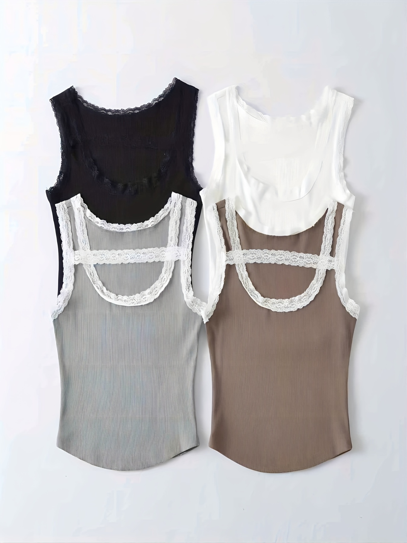 Lace Trim Pleated Tank Tops Casual V Neck Summer Sleeveless - Temu