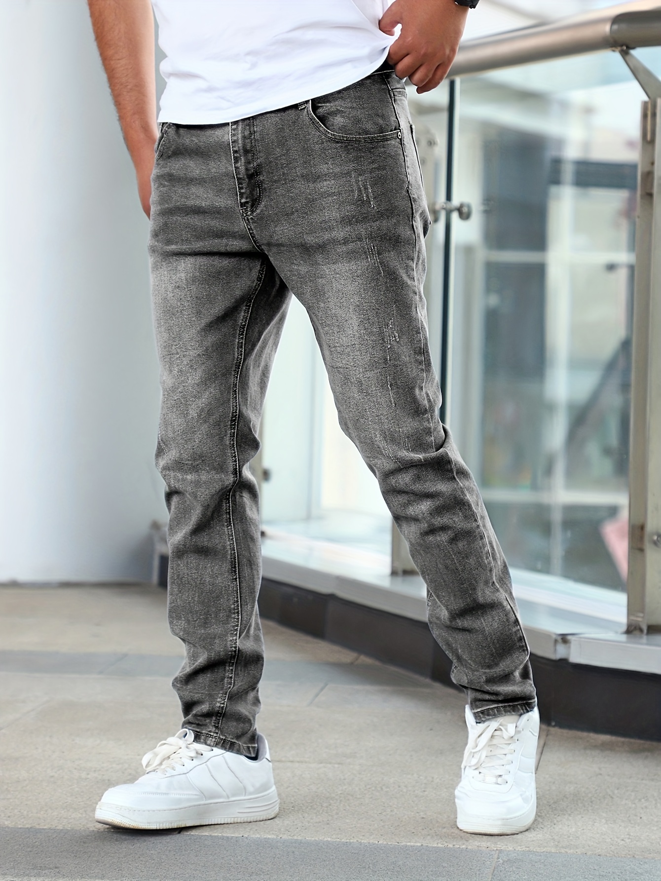 jsaierl Men's Denim Pants Skinny Washed Distressed Casual Straight Denim  Trousers Fashion Stretch Tapered Slim Fit Jeans Fashion Hippie Regular Fit