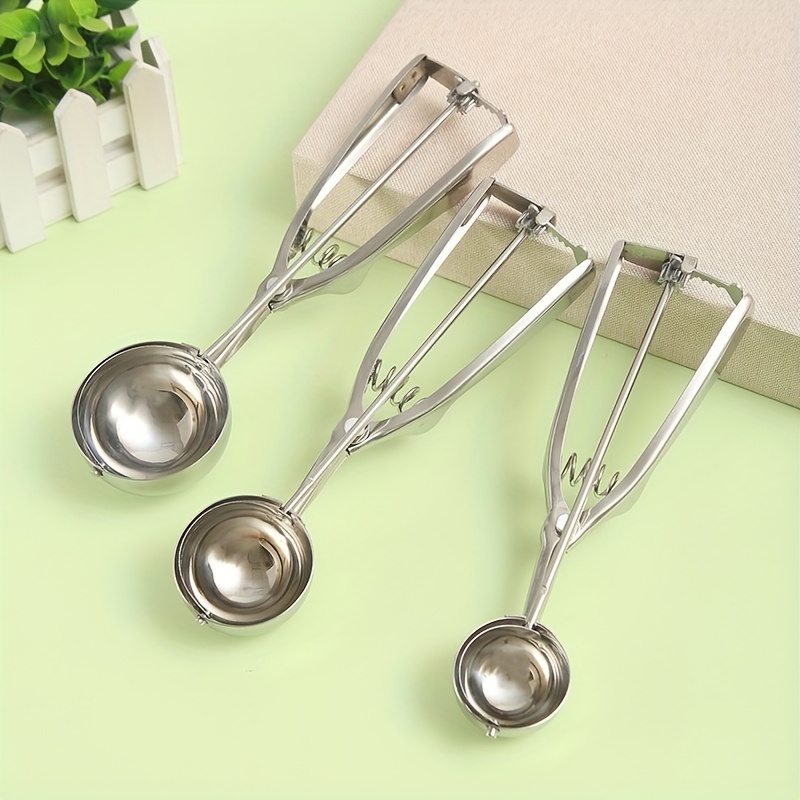 Stainless Steel Easy Trigger Ice Cream Scoop Scooper Serving Spoon, Silver,  1 pc