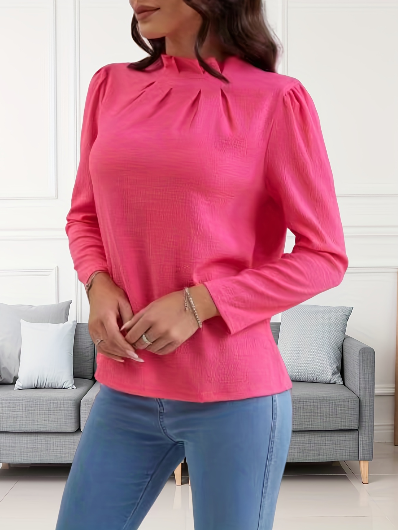 Ruffle Trim Blouse - Solid