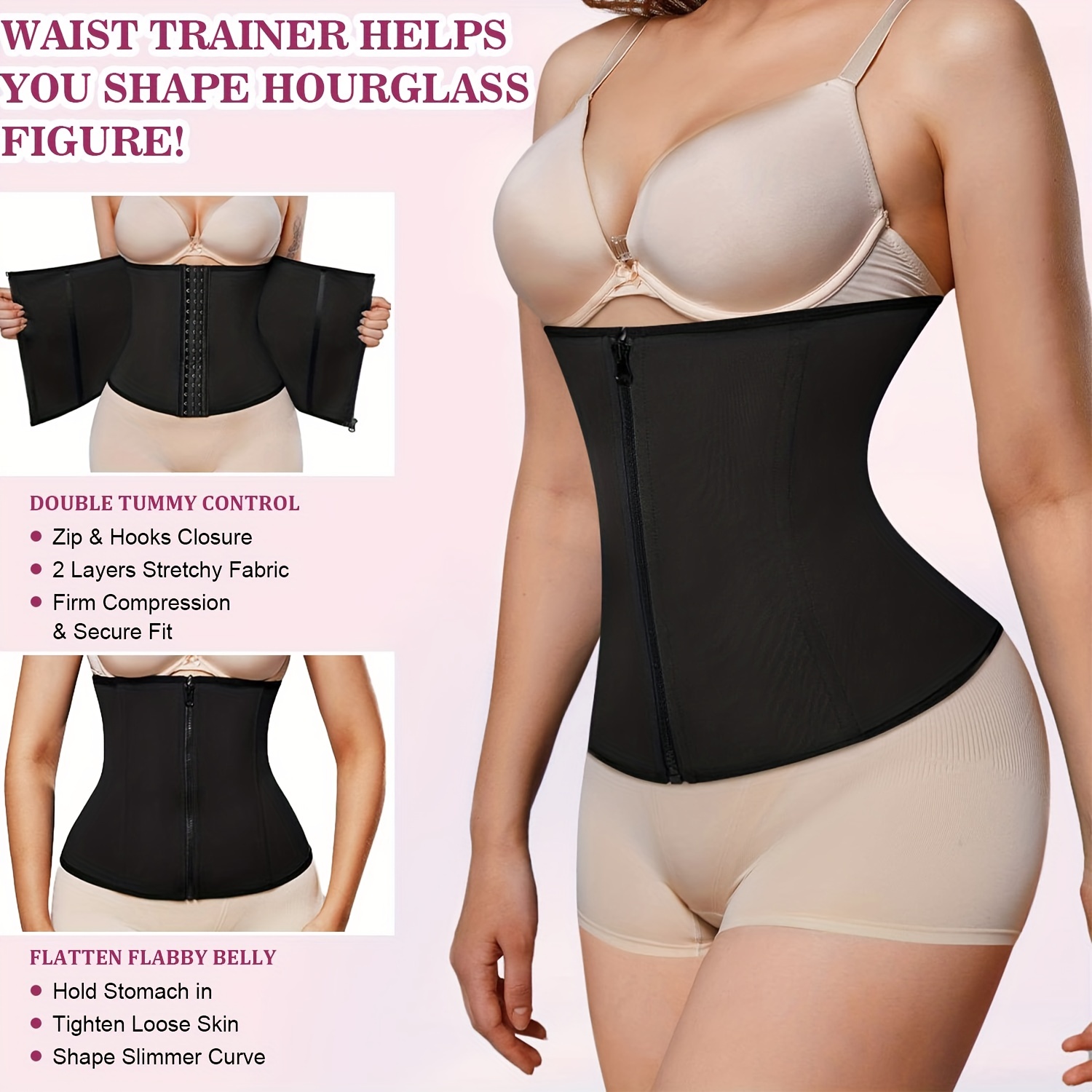 Waist Trainer Tummy Wrap, Tummy Control Workout Zipper Slimmer Belly Belt,  Women's Underwear & Shapewear