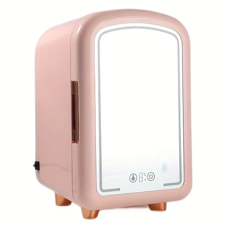 portable mirrored personal fridge 7 liter dc12v mini beauty refrigerator skin care makeup storage beauty serums and face masks small for desktop or travel cold cosmetic application pink details 4