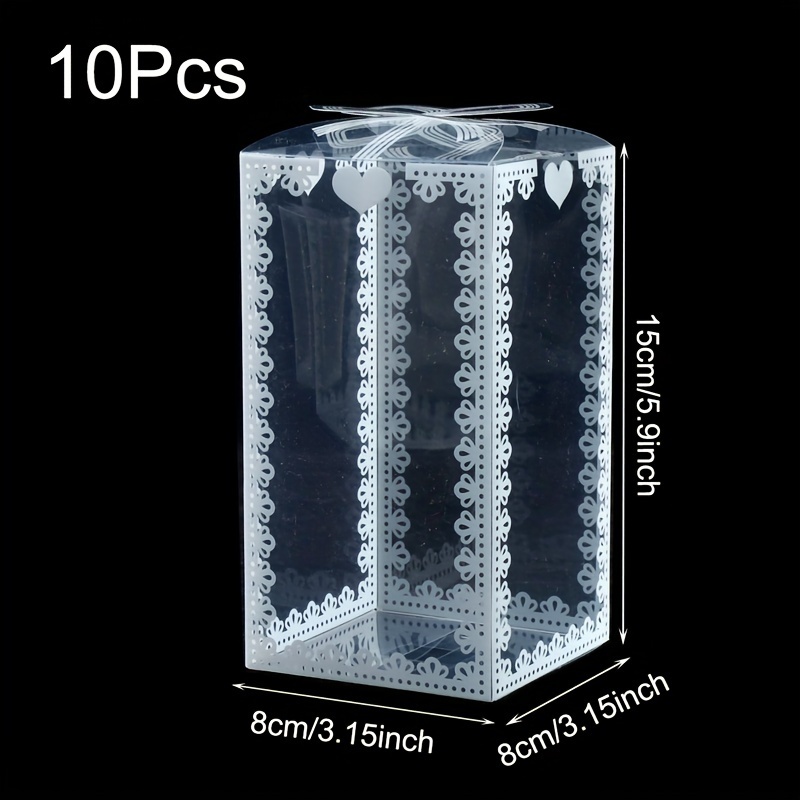 TEMU 10pcs, Transparent Gift Box Plastic Gift Box For Wedding Party With White Bow Tie 4 Sizes Romantic Wedding Favor Boxes, Small Business Supplies,