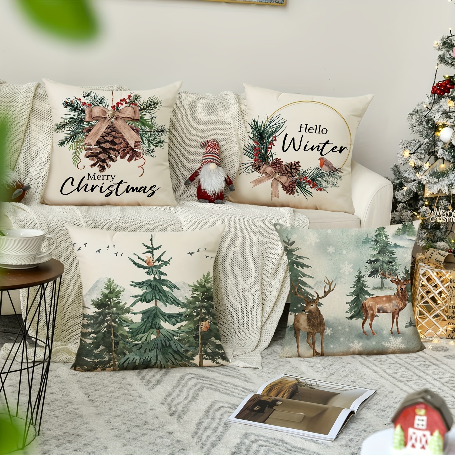 Christmas Pillow Covers 17.7x17.7 For Christmas Decorations Snowman Elk Christmas  Pillows Winter Holiday Throw Pillows Christmas Farmhouse Decor For Couch  Home Decor, Room Decor, Bedroom Decor, Living Room Decor (cushion Is Not