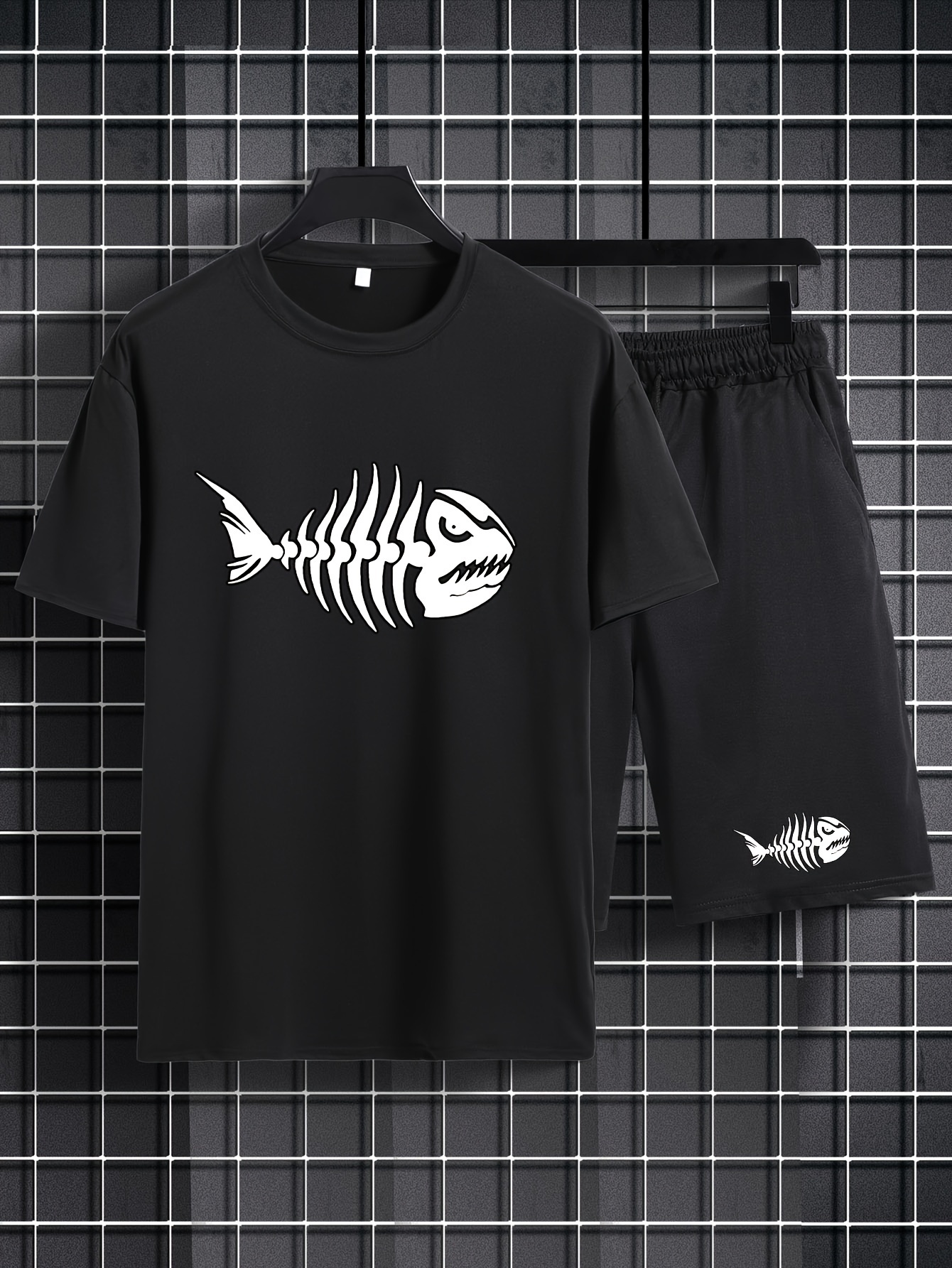 Fish Bone Print Crew Neck T shirt Casual Short Sleeve Top - Temu