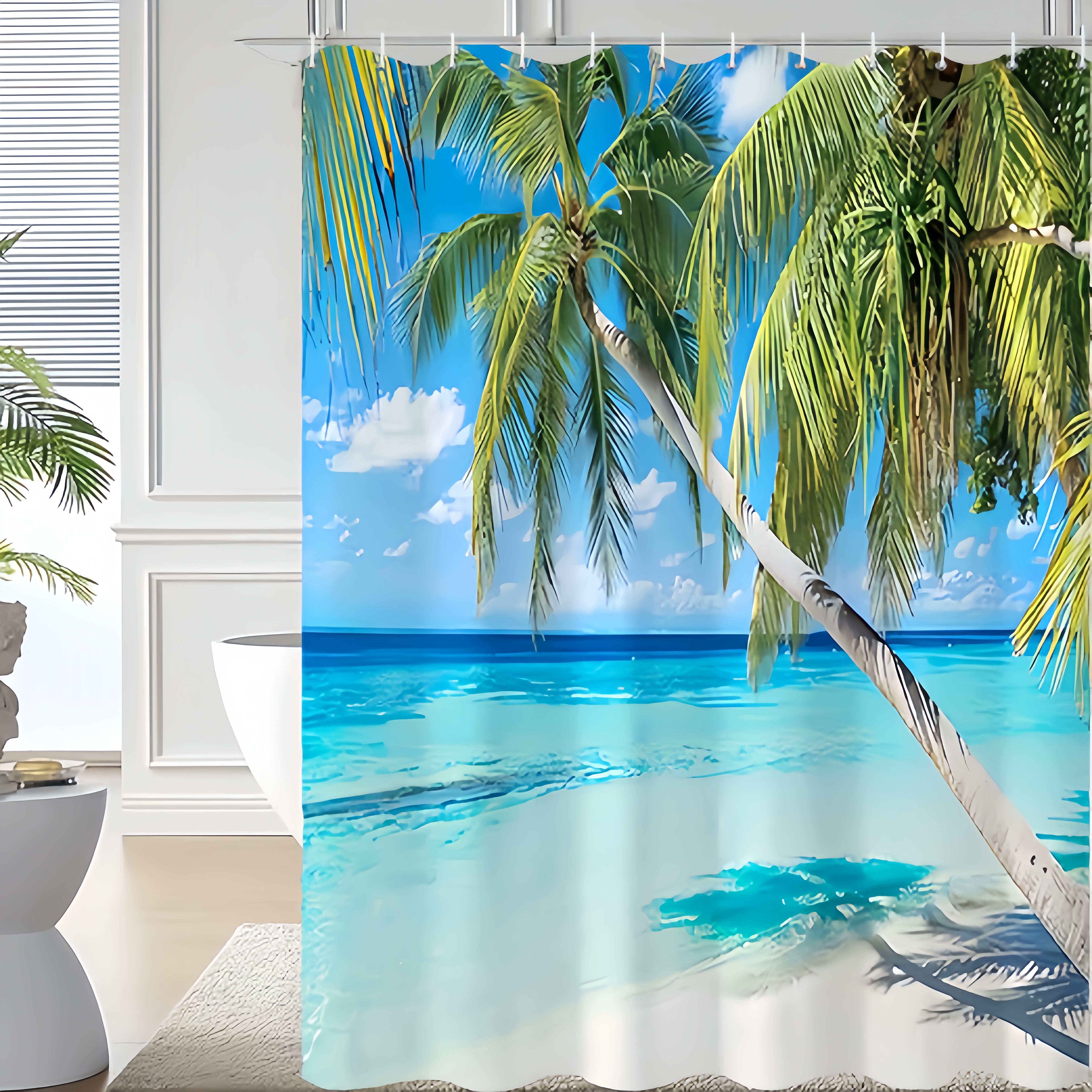 Abphqto Ocean Beach Theme Decorations Shower Curtain Beach Sunset Ocean Bathroom Decor Shower Curtain Set With Hooks 160x180 Cm Long