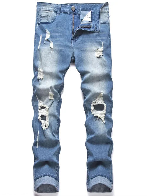 Mens Ripped Slim Fit Distressed Cotton Jeans | Free Shipping For New ...