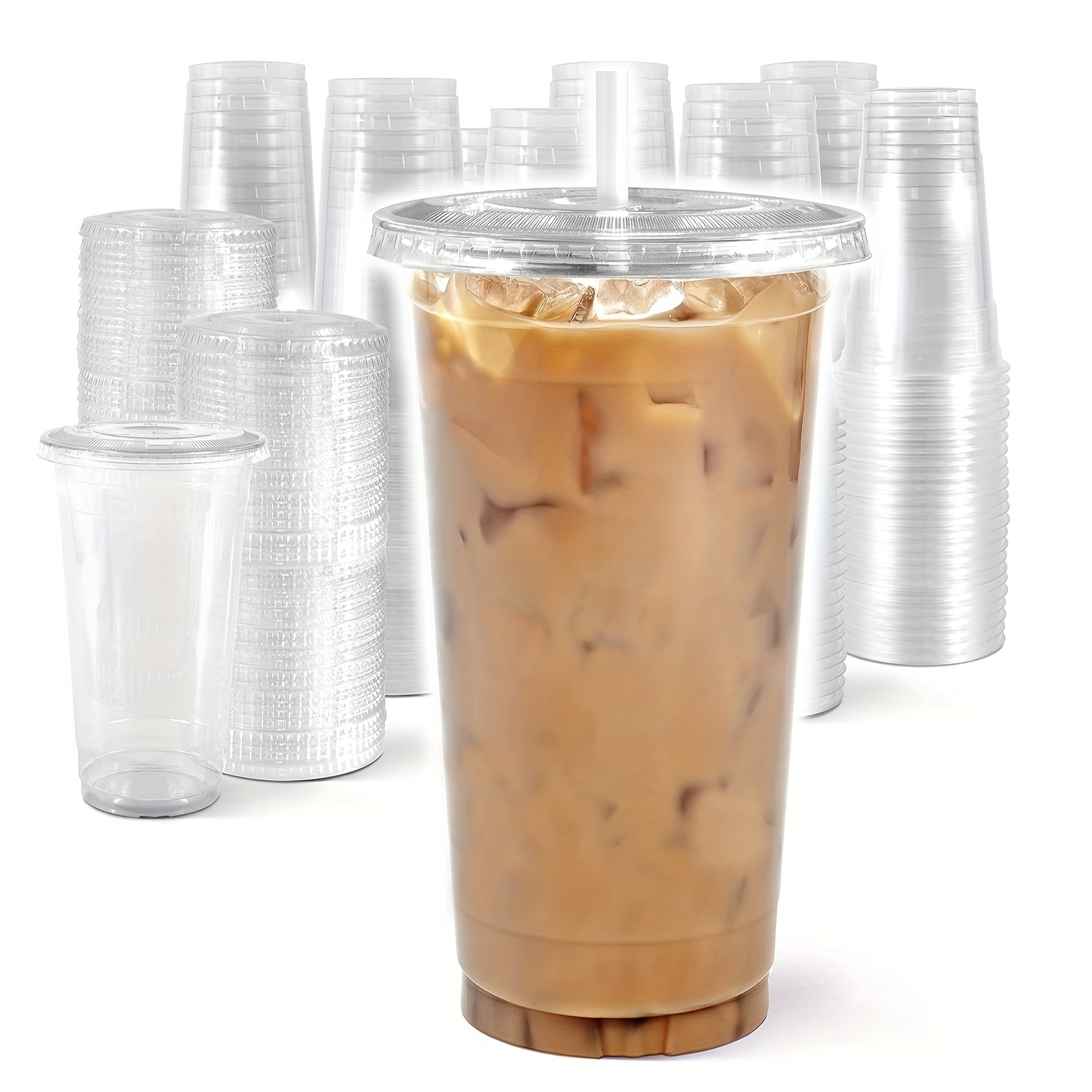 Fit Meal Prep [50 Pack] 16 oz Clear Plastic Cups with Dome Lids, Disposable  Iced Coffee Cups, BPA Free Crystal Boba Cup for Party, Smoothie, Juice,  Frappuccino, Bubble Boba, Dessert, Fruit, Milkshake 