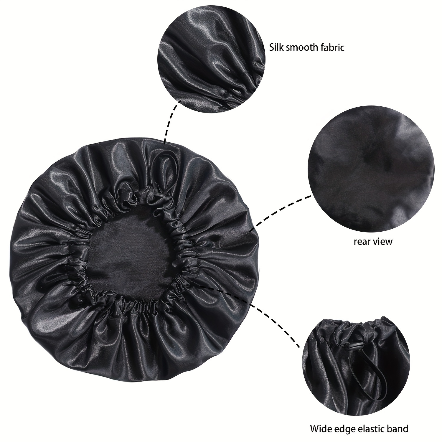  Satin Bonnet Adjustable Sleeping Silk Bonnet Black