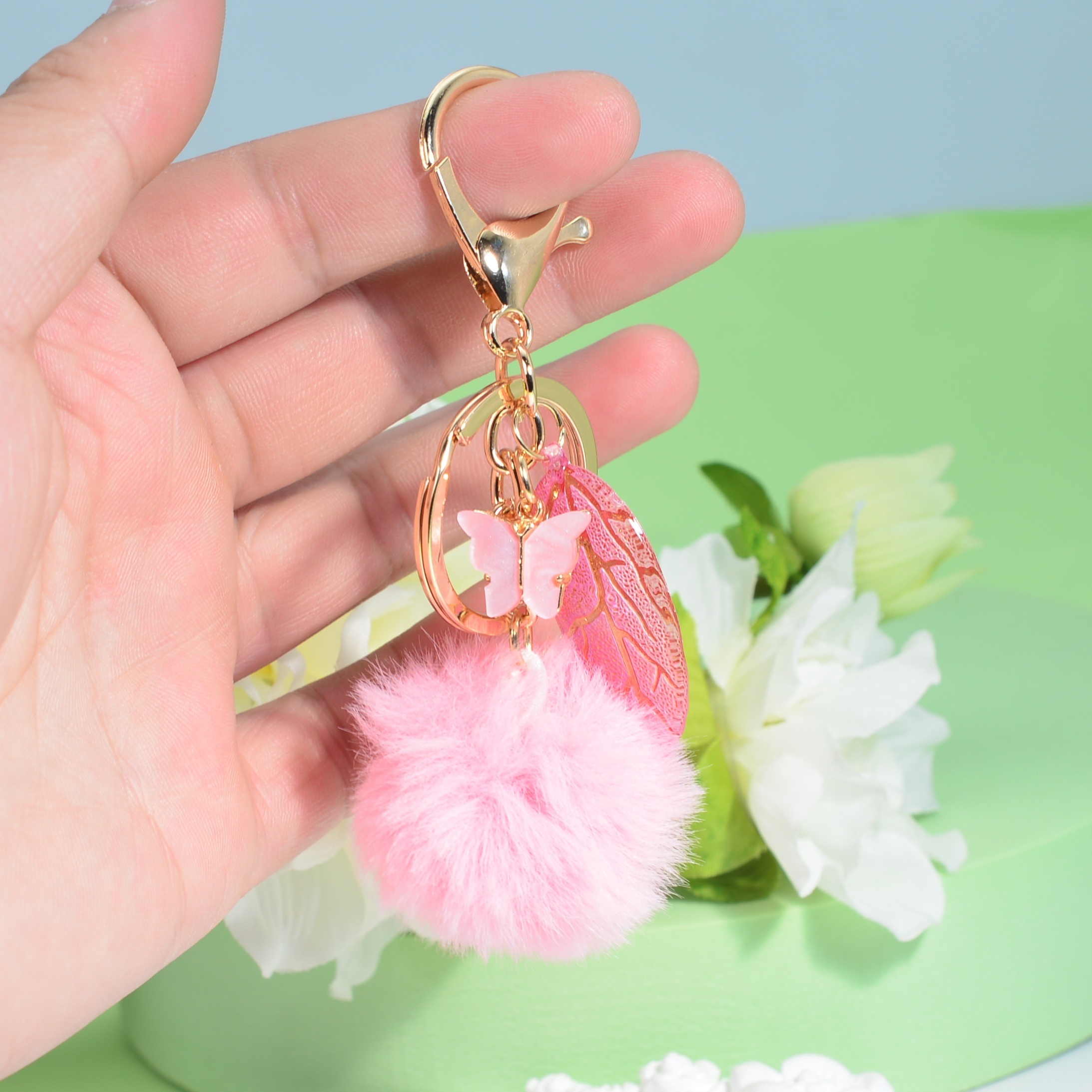 Butterfly Leaf Pom Pom Keychain Cute Fairy Core Key Ring Purse Bag Backpack  Car Key Charm Women Girls Valentines Day Gift, Today's Best Daily Deals