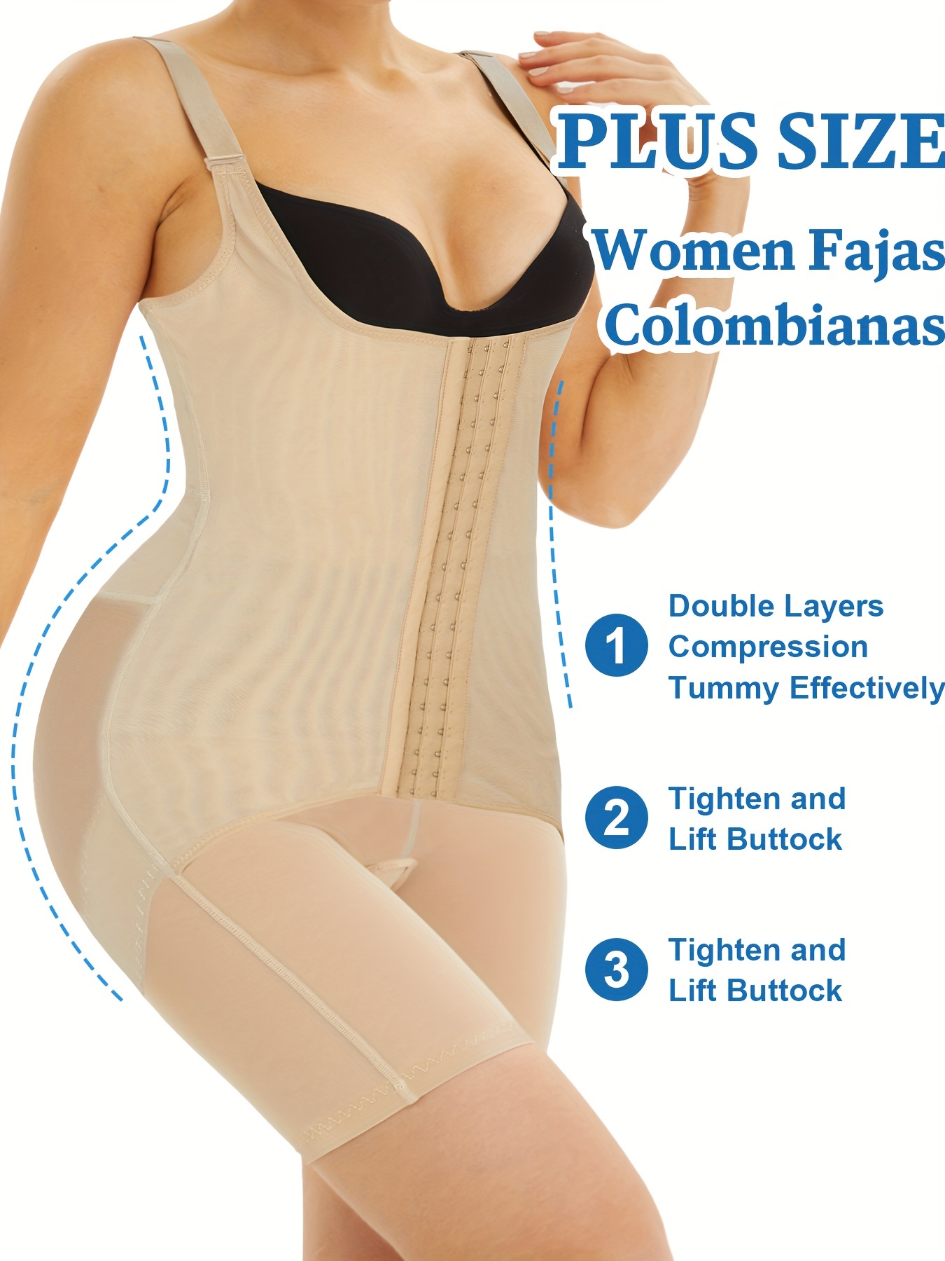Fajas Colombianas Body Shaper Open Crotch Plus Size Shapewear Slimming  Tummy Control Bodysuit Waist Trainer Body Shaper, Beige, Small : :  Clothing, Shoes & Accessories