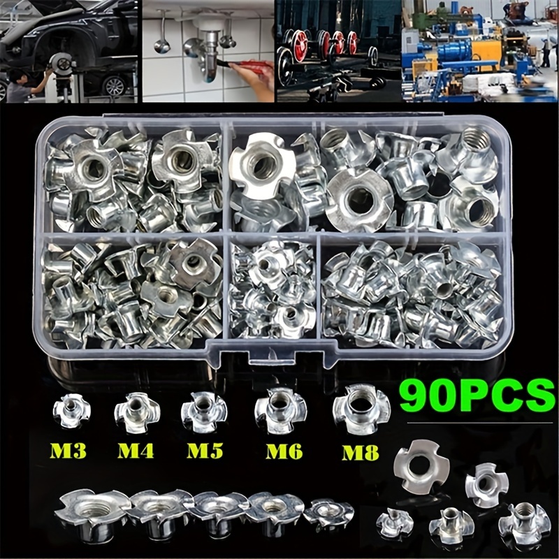 

90pcs/box Carbon Steel 4 Pronged T Nuts M3/m4/m5/m6/m8 Blind Inserts Nut For Wood Furniture