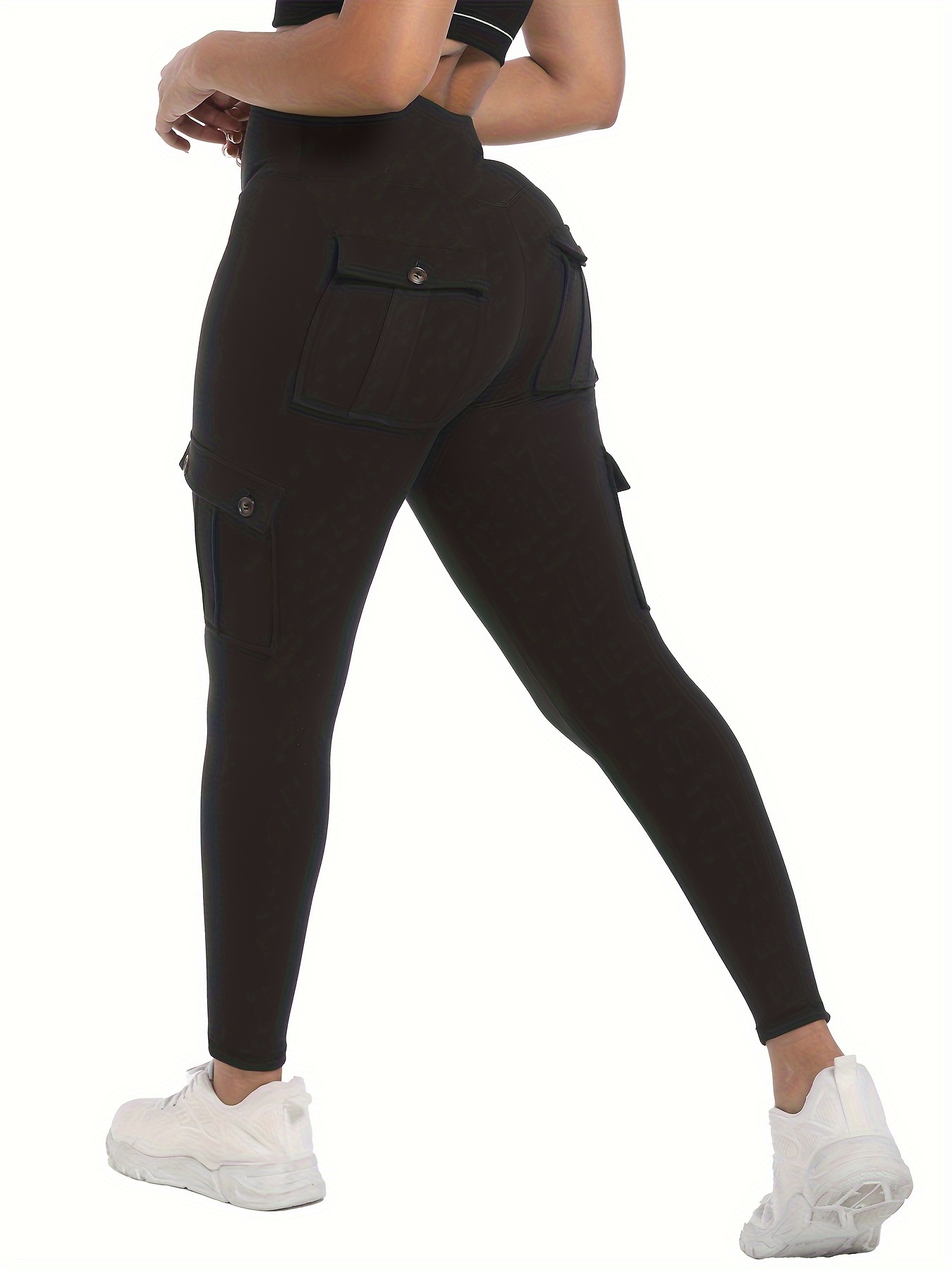 Womens Cargo Yoga Leggings with 4 Pockets High Waist Tummy Control Workout  Pants