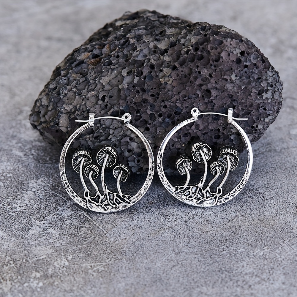 TEMU Vintage Bohemian Circle Pendant Mushroom Shape Earrings Gothic Fashion Simple Memorial Gift