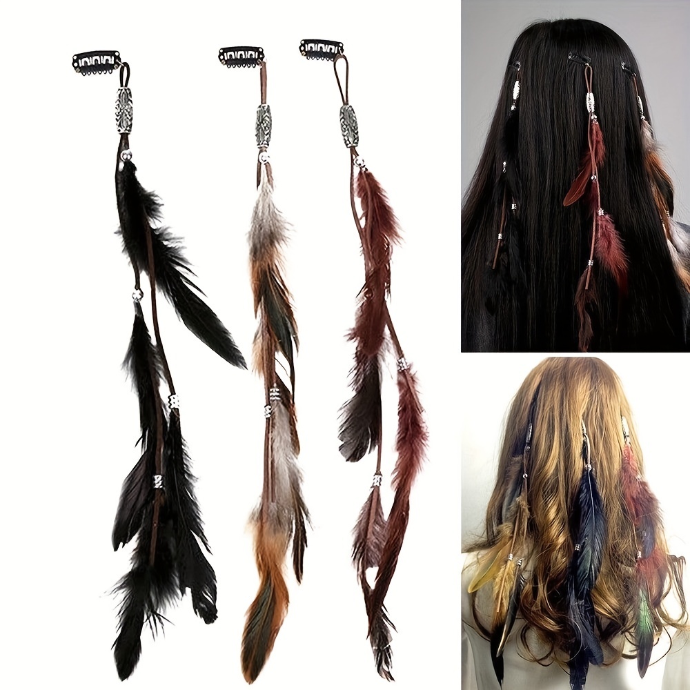 

1pc Boho Faux Feather Hair Clips Beaded Faux Feather Tassel Hair Clip Hair Extension Handmade Hair Clip Women Female Hair Accessories