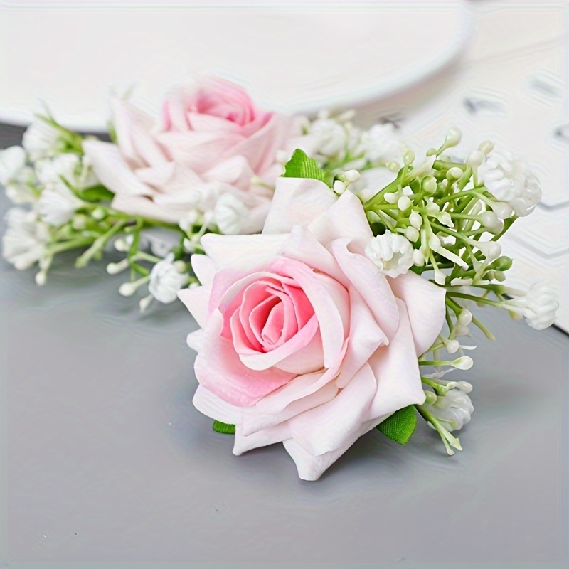 Bracciale Corsage da polso rosa, piccolo corsage fresco per matrimonio  (bianco)
