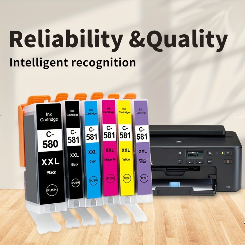  PGI-580 CLI-581 XXL Ink Cartridges for Canon PGI580 CLI581 XXL,  High Yield 1200 Pages, Reliable Performance Compatible for Canon PIXMA  TS705 TR7550 TR8550 TS6150 TS6250Printers (C/M/Y/K 6pack) : Office Products