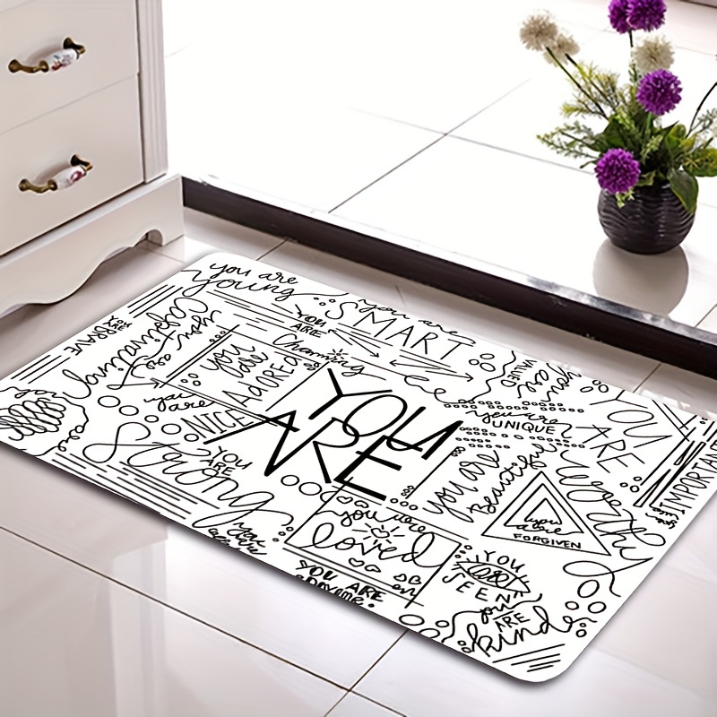 White Background Black Letter Carpet, English Letter Printed Kitchen  Carpet, Water-absorbing And Non-slip Mat, Anti-fouling And Waterproof Long Floor  Mat, Home Decor - Temu