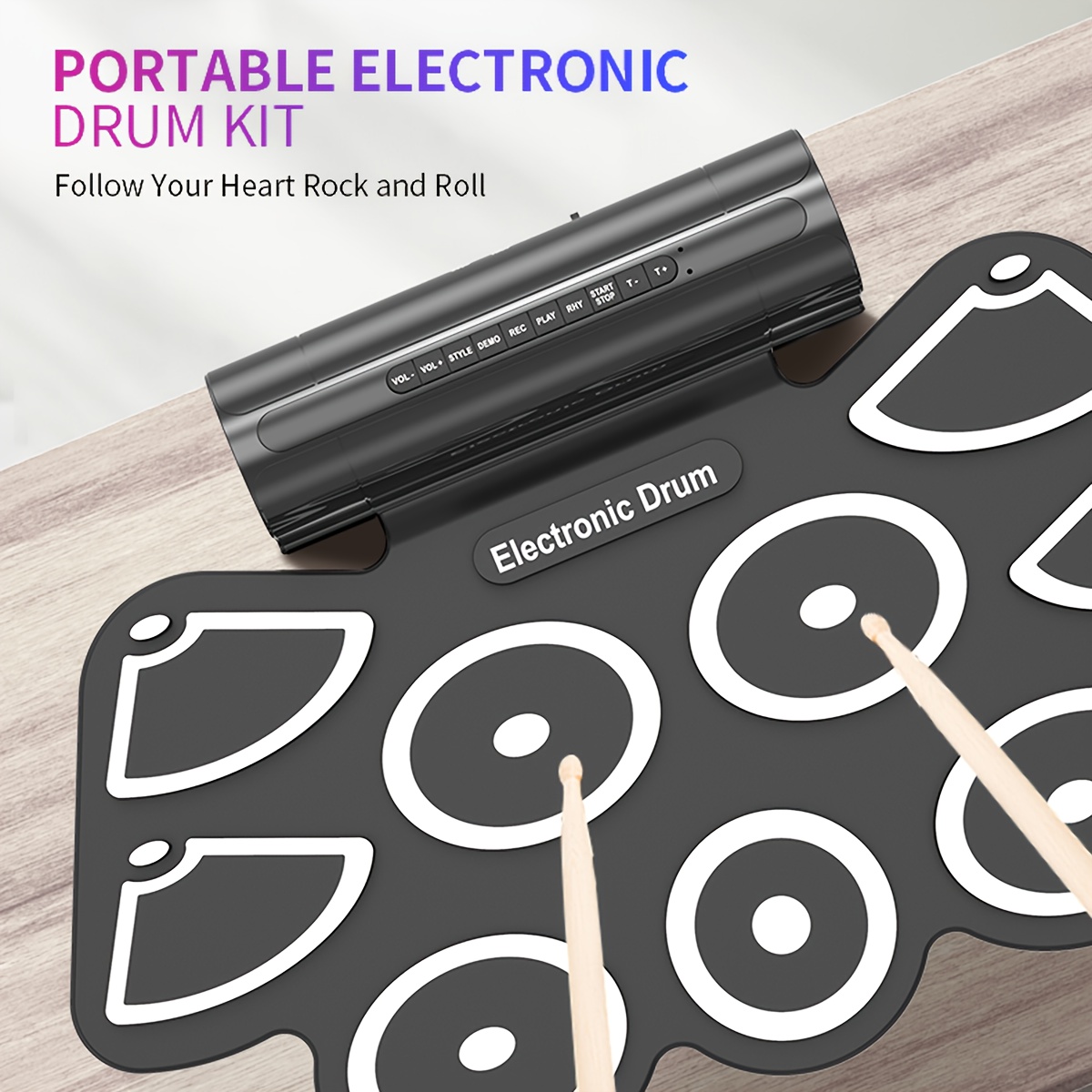 Kit de batterie électronique portable roll up 9 pads en silicone