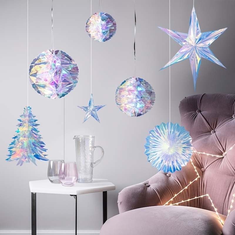 Christmas Hanging Ornaments, Iridescent Snowflake Star Honeycomb Ball Xmas  Tree Fan Party Ceiling Hanging Decorations for Christmas Wedding Birthday  Holiday Party 