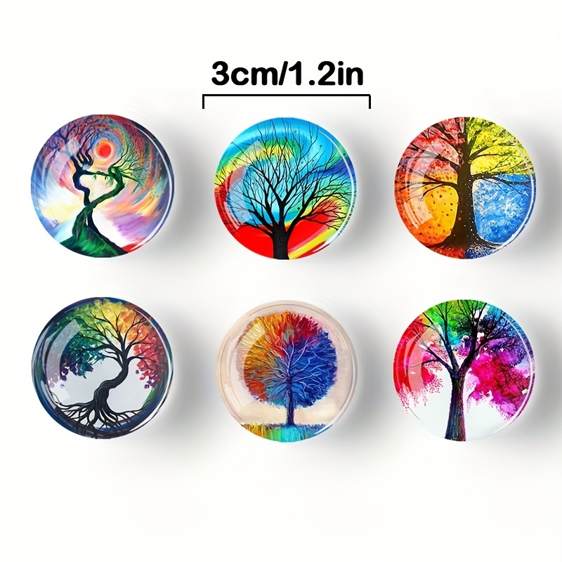 12Pcs Glass Fridge Decorative Magnets - Tree of Life Refrigerator Glass  Magnets for Office Whiteboard and Household Cabinet Decoration, Strong