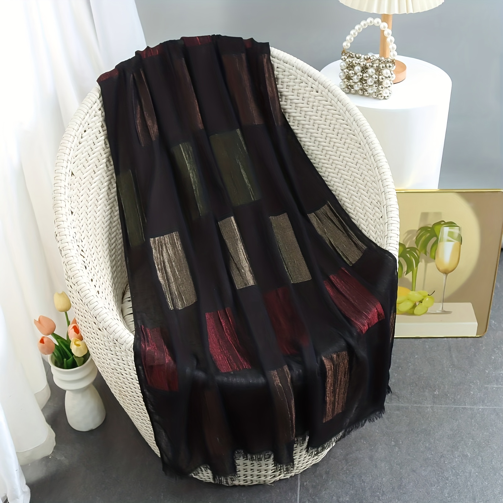 New Premium Fashion Print Scarf With Foil Embellishment - Elegant Outing Shawl, Soft And Comfortable Versatile Head Wrap