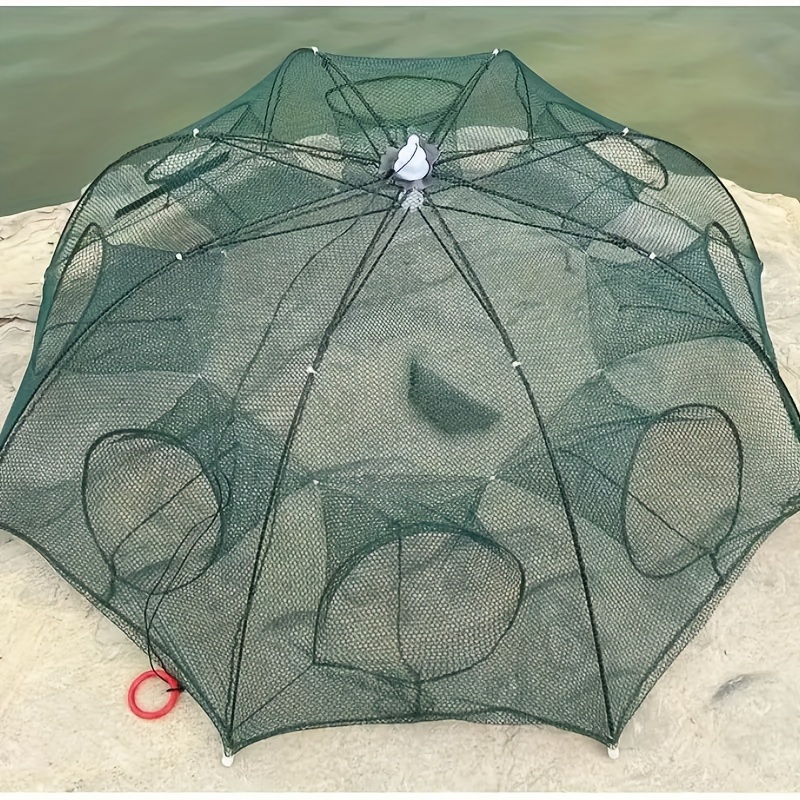 1pc Multi Holes Nylon Shrimp Cage, Portable Umbrella Shaped Fishing Net,  Foldable Fishing Net, Fishing Cage For Crab Minnow Crayfish, Outdoor Fishing