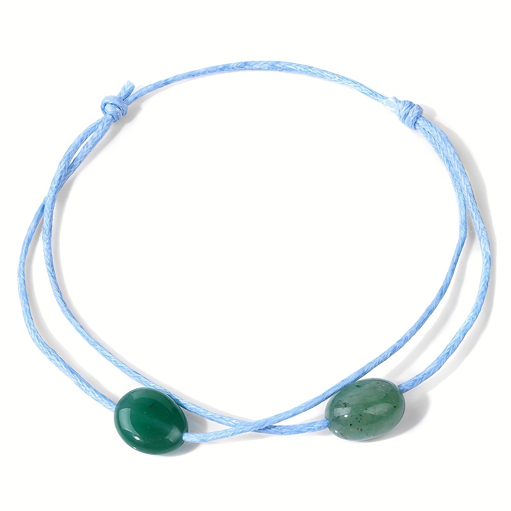 Double Layers Rope Anklet with Healing Crystal Beads